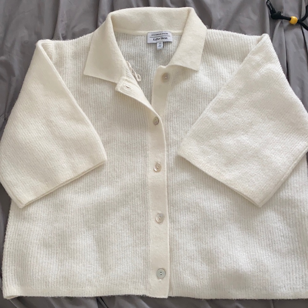 Cropped wool alpaca blend cardigan